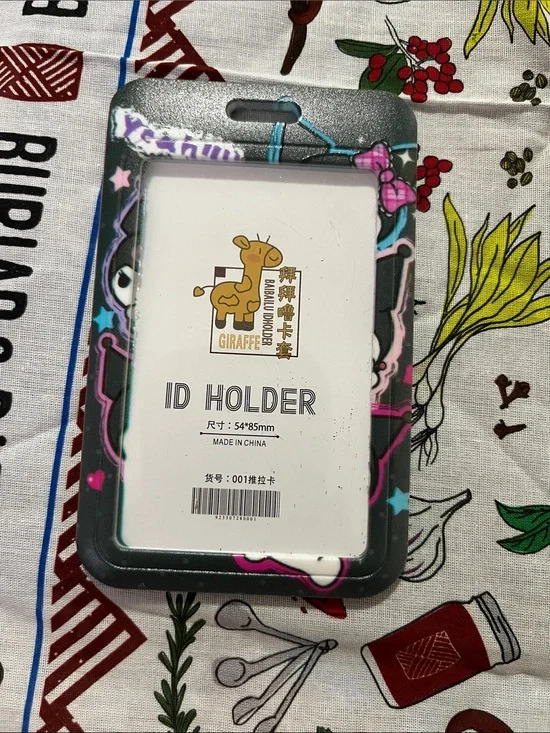 Floral Black ID Card Holder with Pink Accents