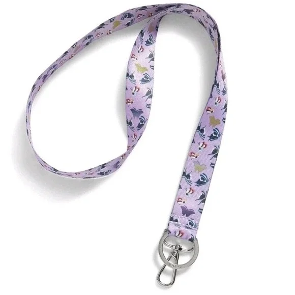 Vera Bradley Wide Lanyard Lavender Butterflies Speed Clip ID Key Holder NWT