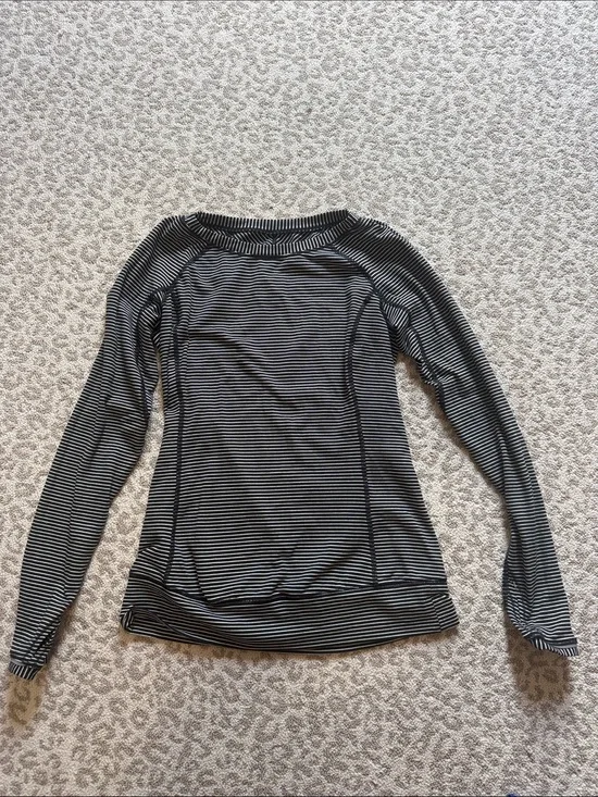 lululemon athletica Black and White Striped Long-Sleeve Tee