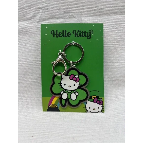 Hello Kitty Shamrock Clover Keychain Sanrio Licensed NWT St Patrick’s Day