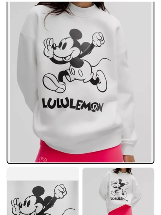 lululemon athletica Disney NWT White Crewneck Sweater with Black Mickey small