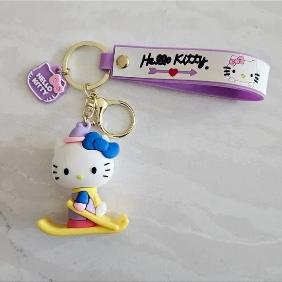 Hello Kitty Skiing Keychain with Blue and Pink Accents
