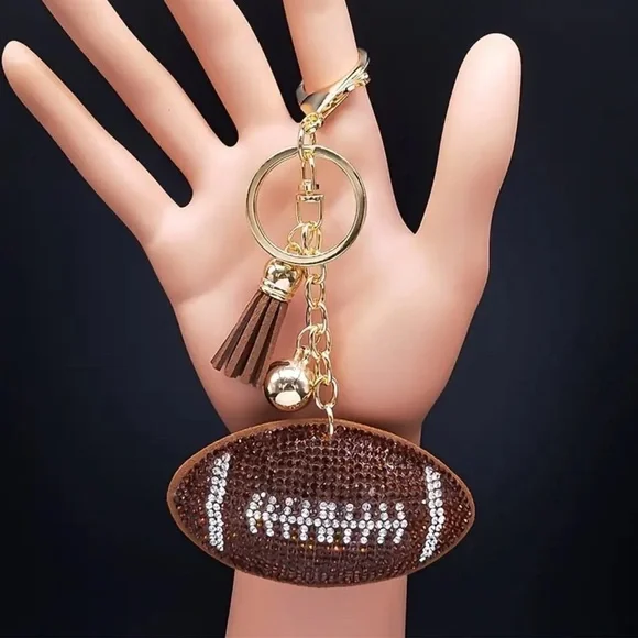 Football Keychain Rhinestone Purse Charm with tassel