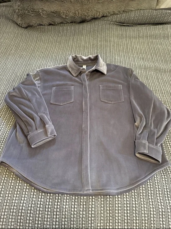 Alo Ribbed Velour Mountain Side Shacket - Fog size Large NWOT
