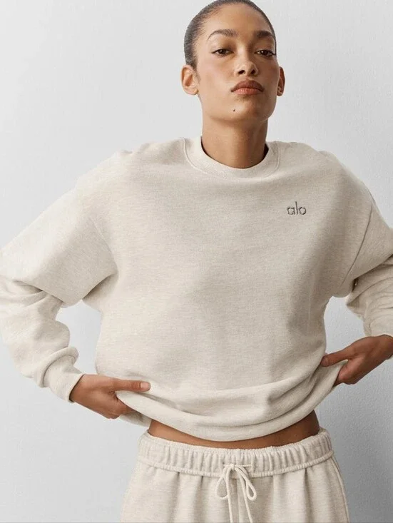 Alo Accolade Crew Neck Pullover Sweatshirt in Oatmeal Heather sz SMALL