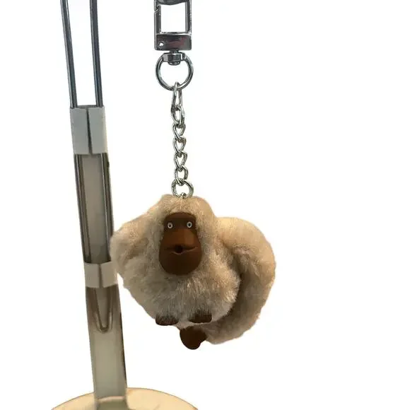 Kipling Sarah Plush Monkey Keychain Beige Furry Bag Charm Key Ring Mascot