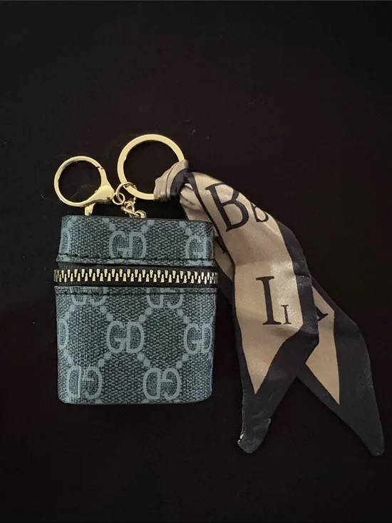 Fashion Monogram Keychain Bag Charm AirPod Holder with Scarf Accent