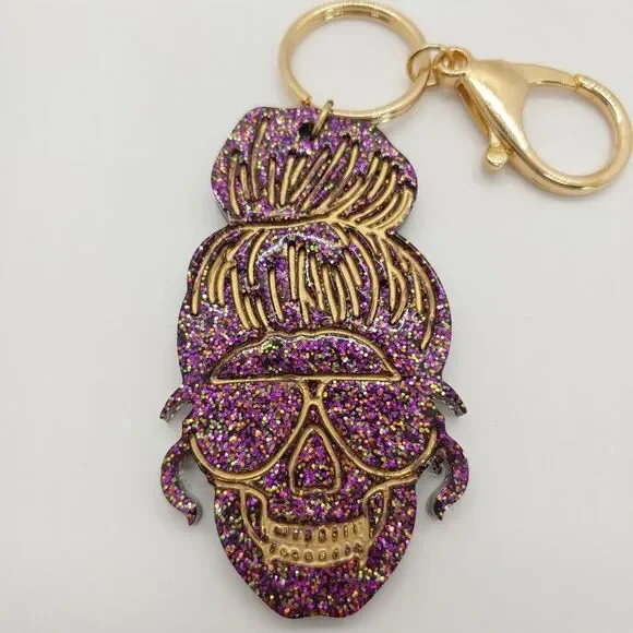 Keychain Women's Skull Glitter