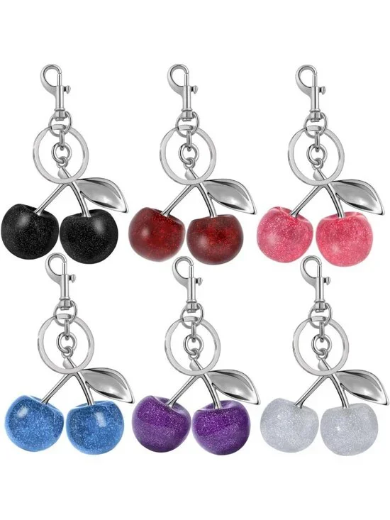 Adorable Cherry Bag Charm Set | Bling Gold & Silver Keychain for Handbags