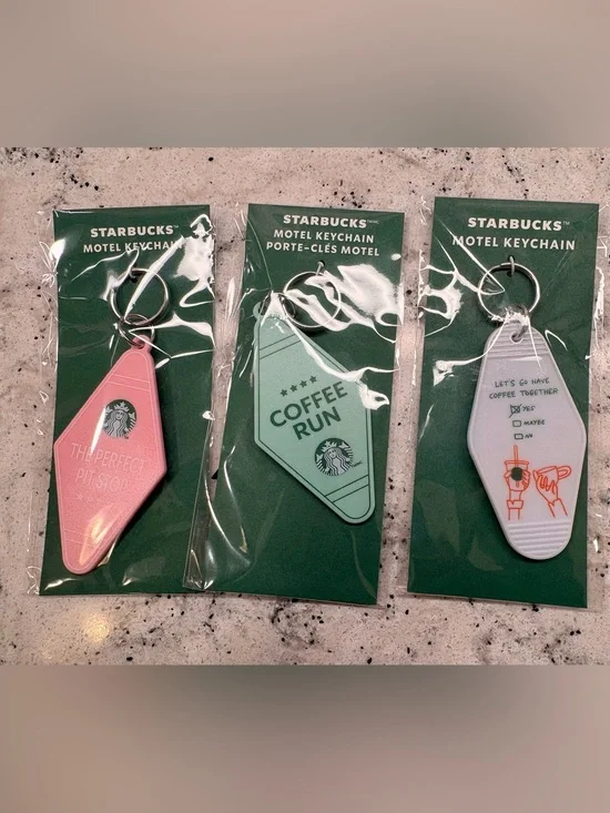 3 NWT. Starbucks 2026 Summer Road Trip Collection Motel Keychains Bundle. All 3!
