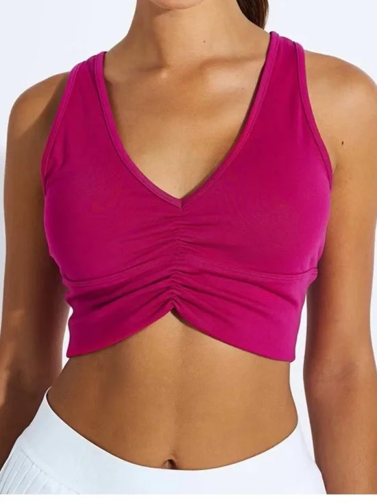 WOMENS ALO YOGA MAGENTA LONGLINE RACEBACK RUCHED SPORTS BRA SIZE XS