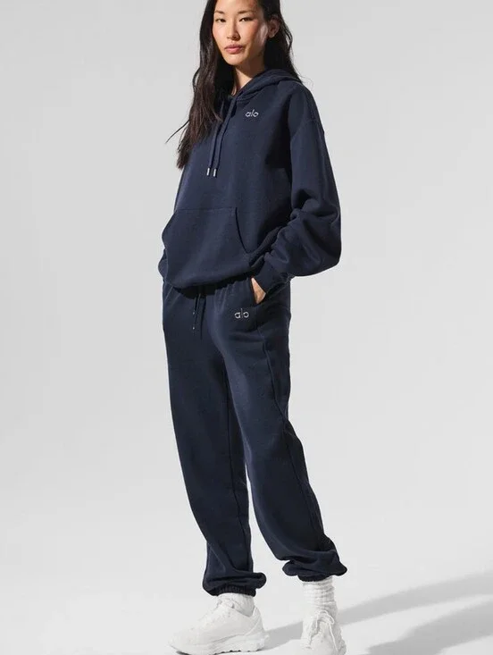 Alo Yoga Accolade 2pc Navy Set Hoodie sz MEDIUM and Jogger Sweatpant sz SMALL