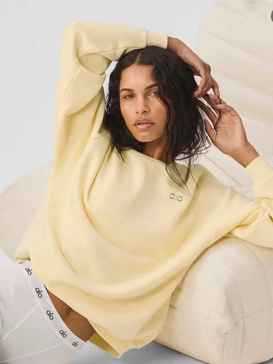 Alo Accolade Crew Neck Pullover Sweatshirt Yellow Medium