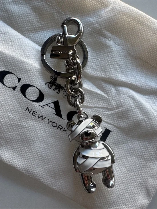 Coach Silver-tone Wrapped Teddy Bear Charm