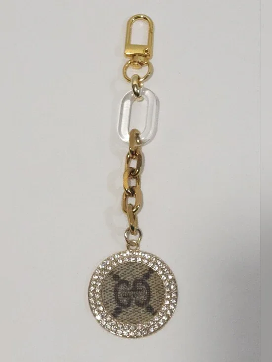 Gucci GG Monogram Canvas Rhinestone Crystal Cabochon Bag Charm / Keychain