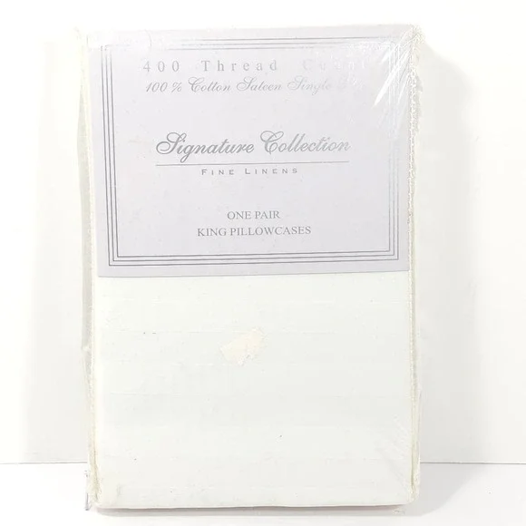 Signature‎ Collection Fine Linens King PillowCases Cotton Sateen 400 tc. 1-Pair