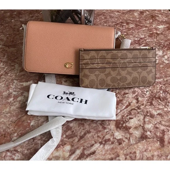 NWT Coach Mila Peach Leather Crossbody Bag with‎ Removable Signature Pouch, $225