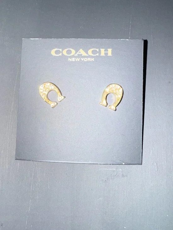 COACH Gold Pavé Horseshoe Stud Earrings