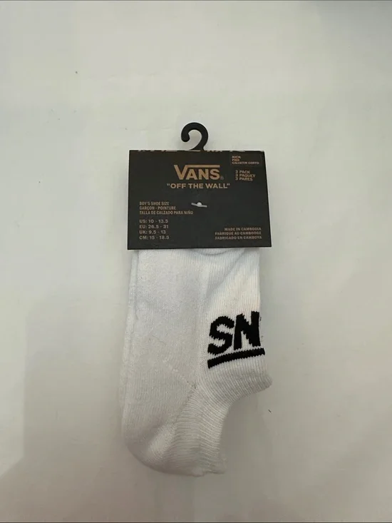Vans White Low-Cut Socks with Black Logo Accent
