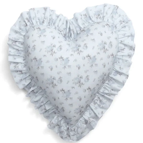 LoveShackFancy Heart Ruffle Pillow in Pale Blue Floral