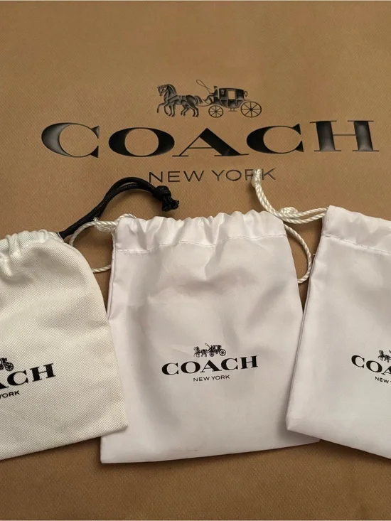 Coach White Drawstring Pouch Set with Black Logo
