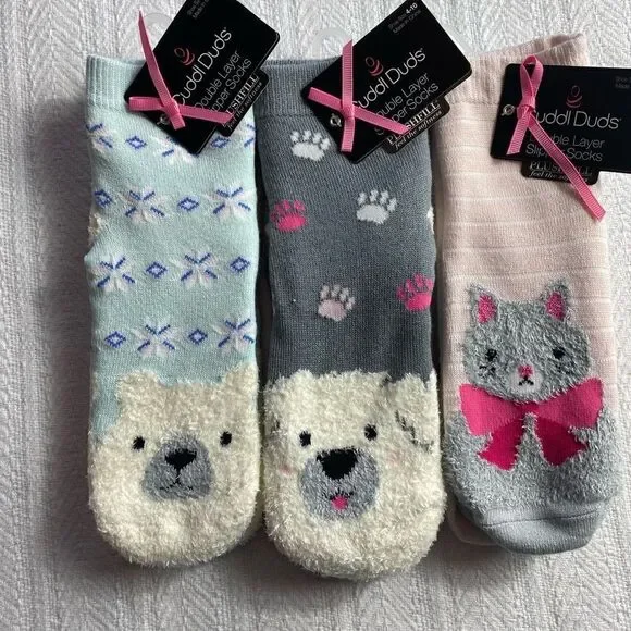 Cuddl Duds Girls 4-10 Ankle Double Layer Slipper Socks Total 6 Pr