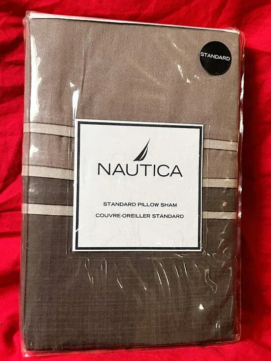 vintage Standard SATEEN Pillow Sham~Nautica Silver Bay~gray silver mauve stripe