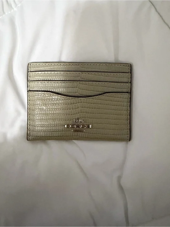 Coach Neutral Lizard-Embossed ID Card Holder in Beige