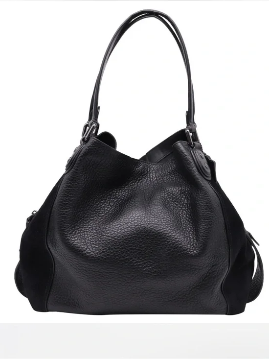 Coach Edie 42 Black Leather Shoulder Bag - mixed leather EUC