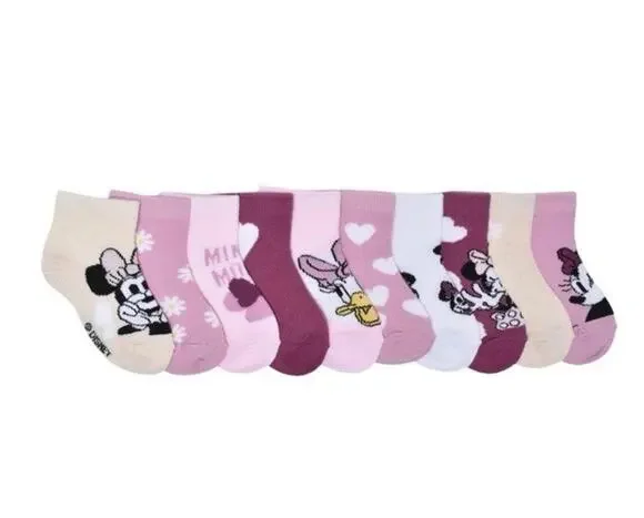 Disney Jr Minnie Ankle Socks 10 Pack 4T-5T New W/Tags Vibrant Colors & Pictures