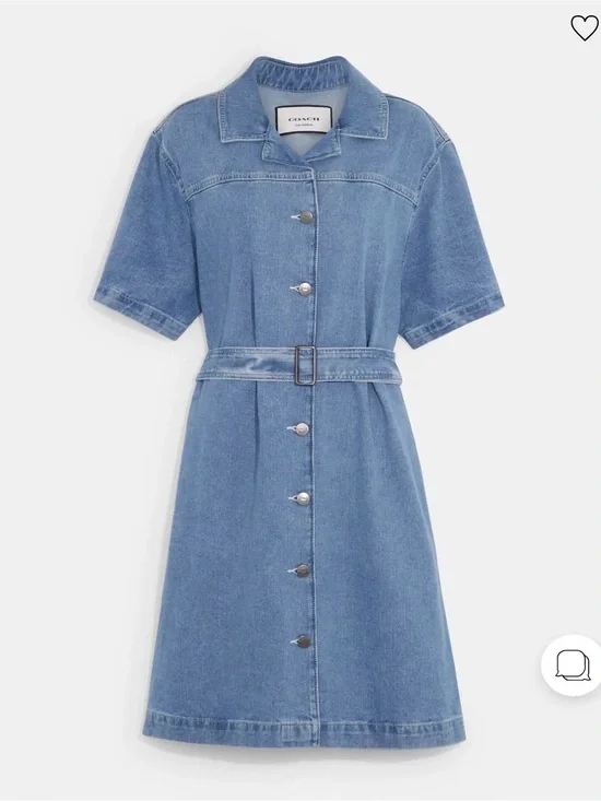 Coach Light Blue Denim Midi Dress with Belt