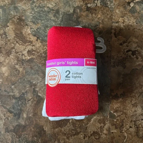Wonder Nation Footed Cotton Tights Toddler Girls Size 6-18 Months Red White