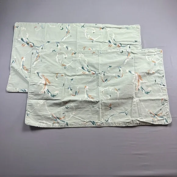 Set Of 2 Fadfay King Pillow Shams Green Floral 100 % Cotton Bedding (19