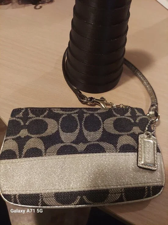 Denim and Silver Coach Wristlet