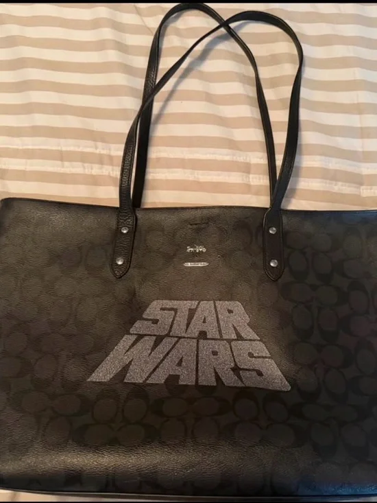 Coach Black Signature Canvas 'STAR WARS' Glitter Logo Tote