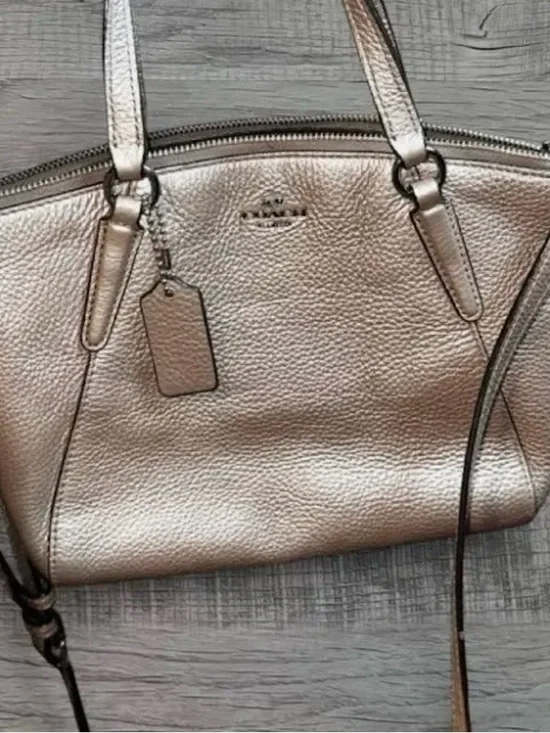 Coach Metallic Pebbled Leather Shoulder Tote in Champagne Gold