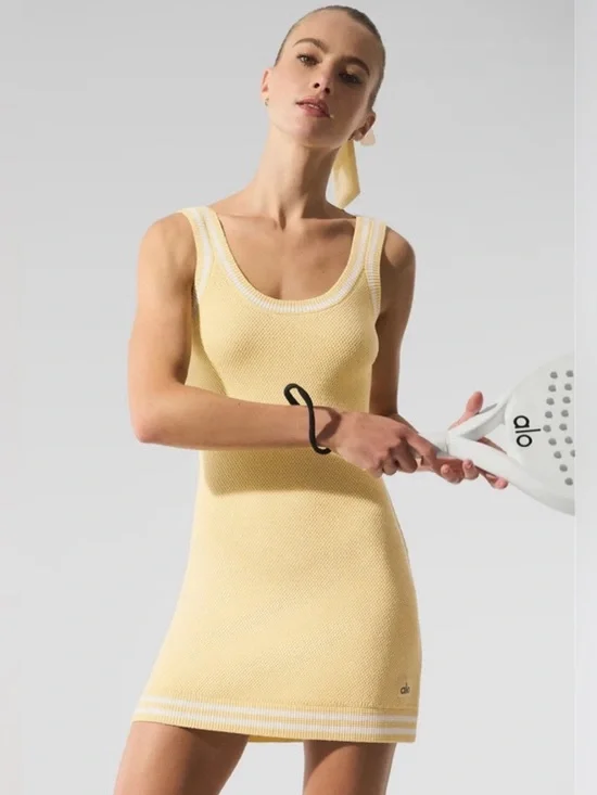 ALO Yoga Tennis Club Sweater Knit Dress in Yellow