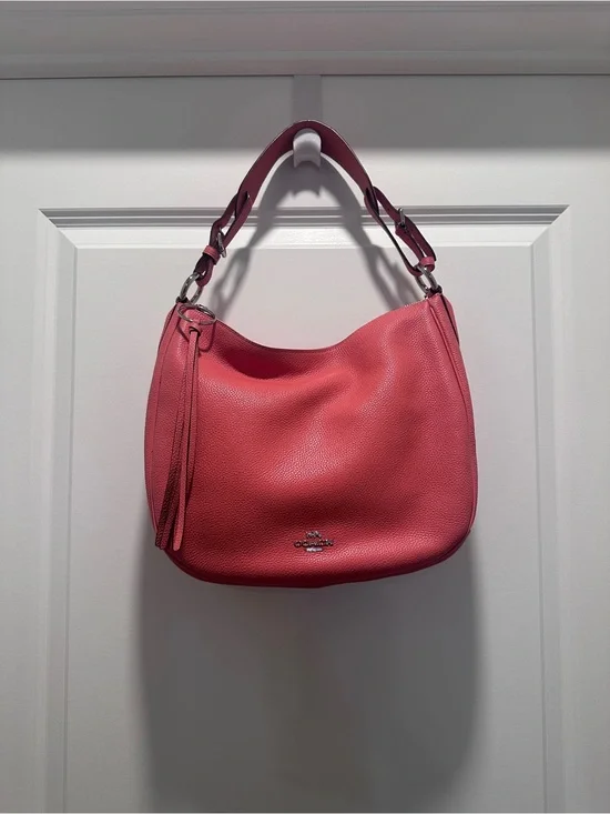 Coach Pebbled Leather Hobo Bag in Coral