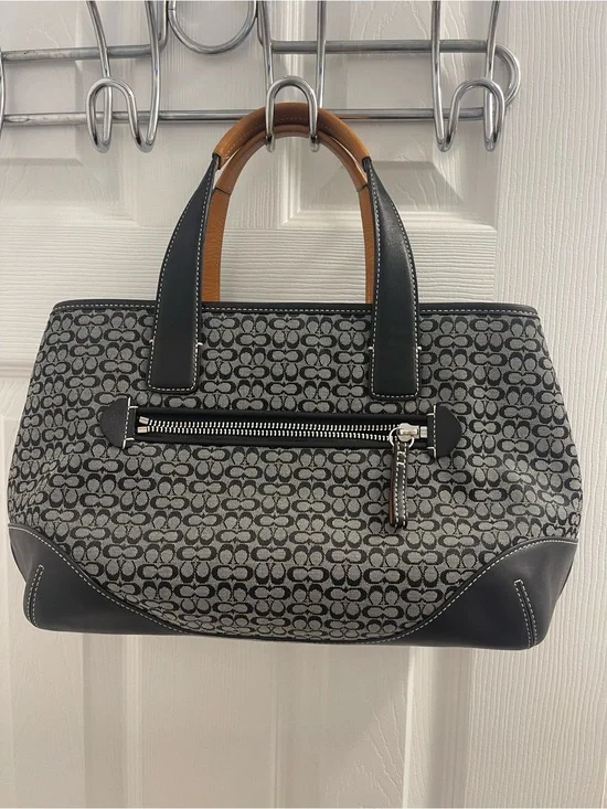 Coach vintage hobo J25-6620 Canvas Satchel in Black, Gray and Tan Handles.