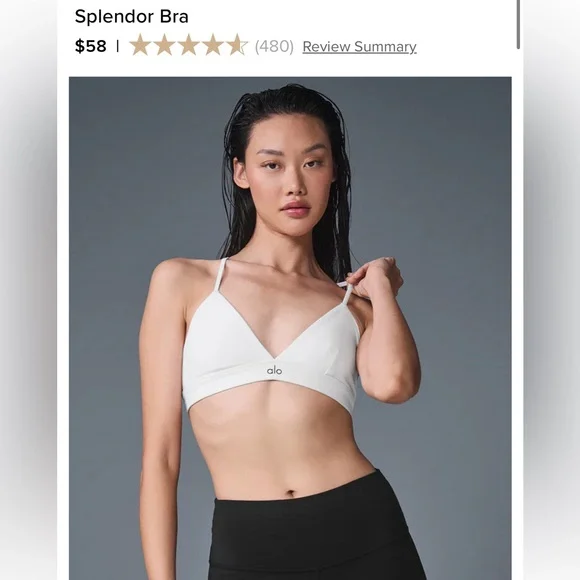 ALO Yoga White Splendor Bra - Light Support Sports Bra