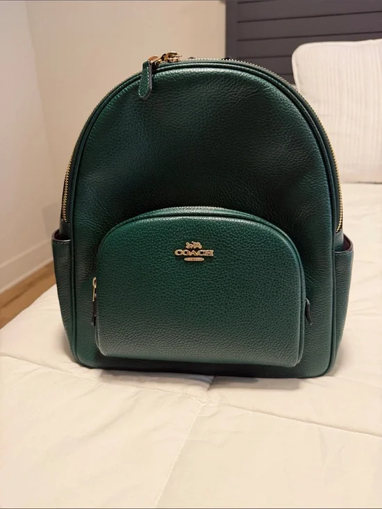 Coach Dark Green Pebbled Leather Mini Backpack with Gold Hardware