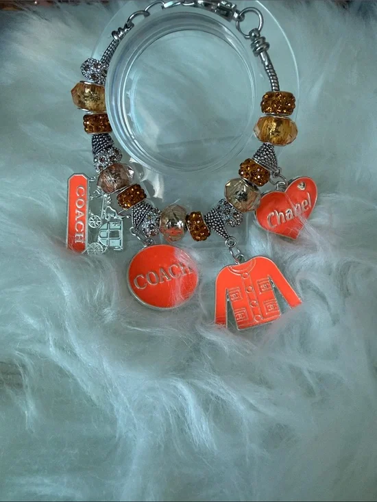 Coach Charm Bracelet with Orange Enamel Charms