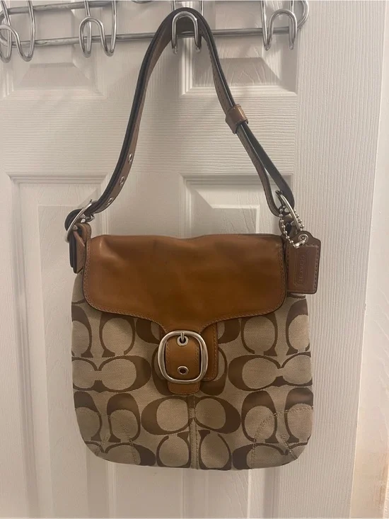 Coach Brown Signature Canvas and Leather Shoulder Bag F13360
