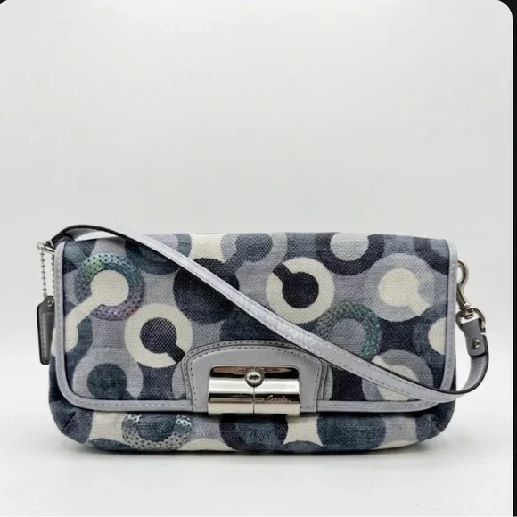Coach Poppy Sequin 3D Op Art Canvas Bag - Blue/Grey/Silver