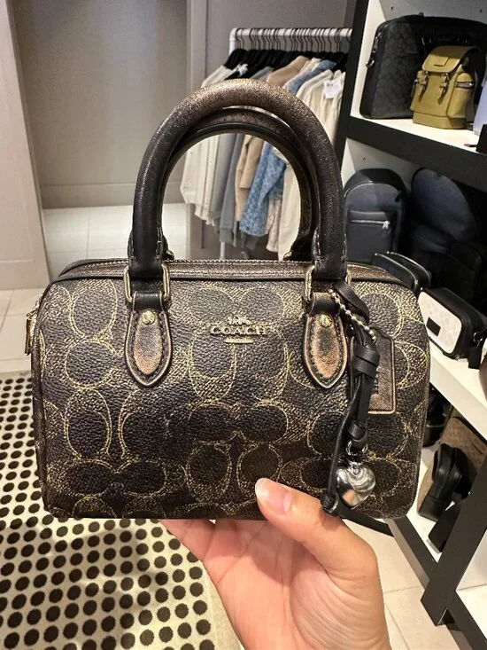 Coach Brown Logo Mini Satchel with Gold Hardware