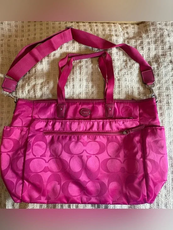 Coach Fuchsia Signature Tote with Adjustable Crossbody Strap