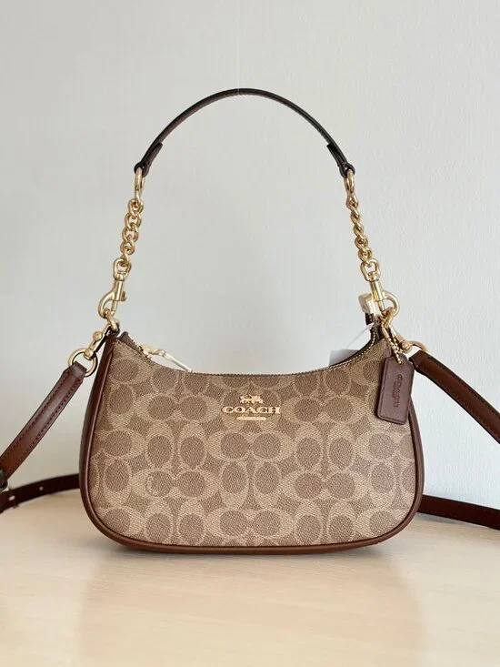 COACH Teri Signature Canvas Brown Shoulder Bag