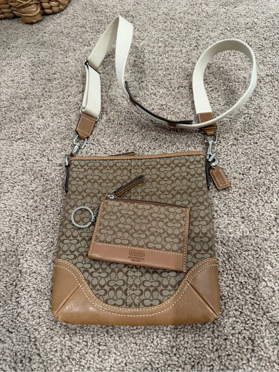 Coach Brown Signature Crossbody with Cream Strap