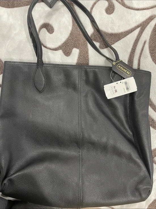 Coach Black Pebbled Leather Tote with Branded Tag