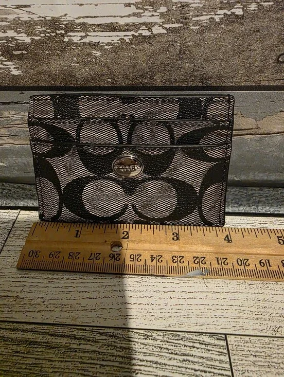 Coach Black and Taupe Signature Canvas Card Holder
